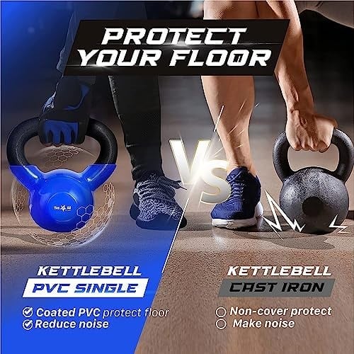 Yes4All 2-20kg Kettlebell aus Gusseisen, mit Vinylbeschichtung, Schwunghantel, Kugelgewicht