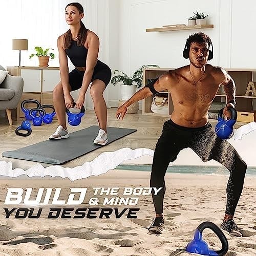 Yes4All 2-20kg Kettlebell aus Gusseisen, mit Vinylbeschichtung, Schwunghantel, Kugelgewicht