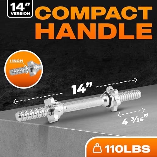 Yes4All Çift Dişli Halter Çubukları 14/16/18/24 inç, Krom/Kauçuk Tutamak, 1 inç (2,5 cm) Plakalarla Uyumlu, Ağırlık Çubuğu Bağlantısı