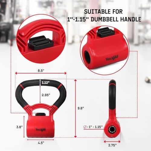 Yes4All D8FC Kettle Grip sap, dambılları antrenmanlar için girya dönüştürmek için, A. kırmızı/siyah, halter dönüştürücü