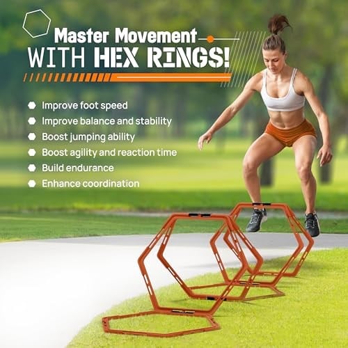 Yes4All Hex Çeviklik Halkaları, Hız Halkaları, Altıgen Halkalar, Çeviklik Ayak Çalışması Eğitimi için Çeviklik Engelleri, Taşıma Çantasıyla