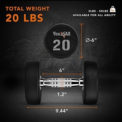 Yes4All Kauçuk Kavrama Kaplı Altıgen Dambıllar - Kaymaz El Ağırlıkları 2,27-22,7 kg Tekli