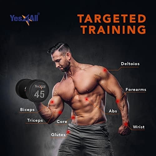 Yes4All Kauçuk Kavrama Kaplı Altıgen Dambıllar - Kaymaz El Ağırlıkları 2,27-22,7 kg Tekli