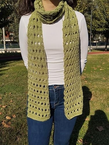 Yeşil Tığ işi atkı dantel desenli kadın atkı şal