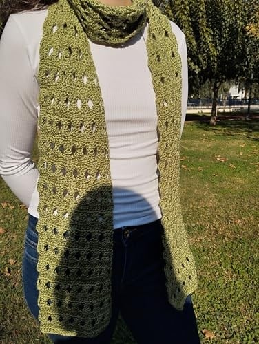 Yeşil Tığ işi atkı dantel desenli kadın atkı şal