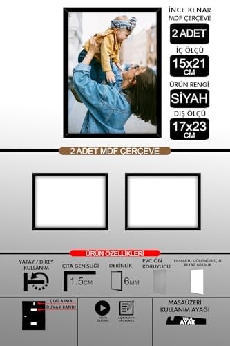 yhfoto 2 Adet 15x21 İnce Çıtalı A5 Siyah 6mm Fotoğraf Siyah