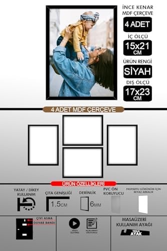 yhfoto 4 Adet 15x21 İnce Çıtalı A5 Siyah 6mm Fotoğraf Siyah
