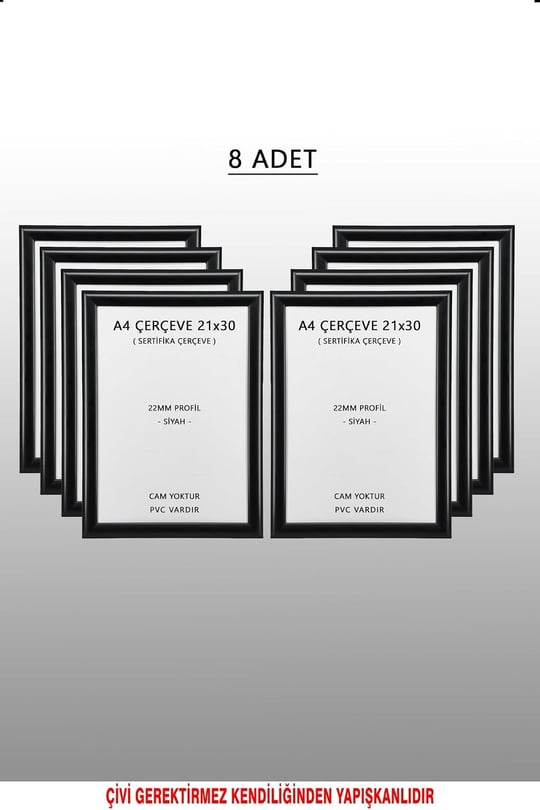 yhfoto 8 Adet 21x30 Siyah 22mm Profil Fotoğraf A4 Siyah 21 x 30