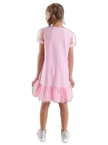 Yıldızlı Unicorn Kız Çocuk Pembe Tüllü Elbise