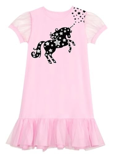 Yıldızlı Unicorn Kız Çocuk Pembe Tüllü Elbise