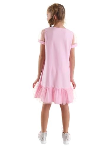 Yıldızlı Unicorn Kız Çocuk Pembe Tüllü Elbise