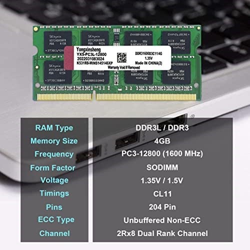 Yongxinsheng 8GB Kit (2 x 4GB) DDR3L/DDR3 Ram 1600MHz PC3L-12800S Sodimm Taşınabilir Bellek 204 Pinli CL11 Non-vb Arabelleksiz 1,35 V / 1,5 V 2Rx8 Dual Rank Dizüstü Bilgisayar Bellek Apple Mac Macbook