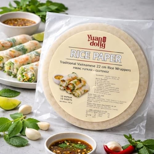 Yuandong Pirinç Yufkası 10 Yaprak (22 cm) – Rice Paper Glutensiz| Vietnam Usulü Spring Roll & Sushi İçin İnce ve Esnek Pirinç Kağıdı