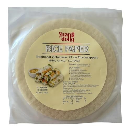 Yuandong Pirinç Yufkası 10 Yaprak (22 cm) – Rice Paper Glutensiz| Vietnam Usulü Spring Roll & Sushi İçin İnce ve Esnek Pirinç Kağıdı