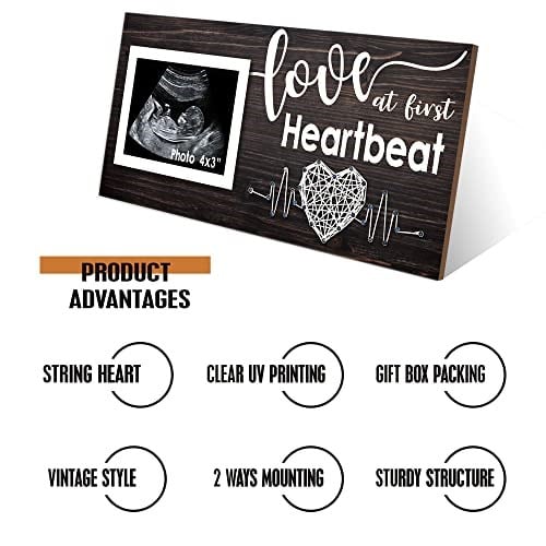 Yudarte Yeni Anne Hediyeleri - Hamilelik Duyuruları Bebek Ultrasonu Resim Çerçevesi - İlk Kalp Atışında Aşk Sonogram Fotoğraf Çerçevesi 10,7 x 7,7 cm - İlk Kez Ebeveynler için Bebek Kreş Dekoru