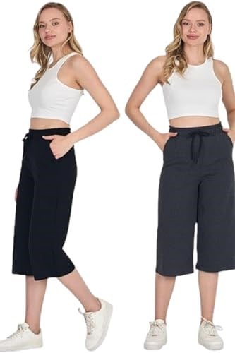 Yüksek Bel Cepli Rahat Kesim Mevsimlik Kadın Diz Altı 2li Bermuda Siyah-Antrasit Kapri Şort - Bedenler: 3XL, 4XL, XS, S, M, L, XX-Large, XL, Tek Beden