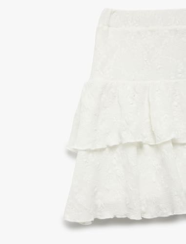 Yüksek Bel Katlı Volanlı Astarlı Jakarlı Mini Etek