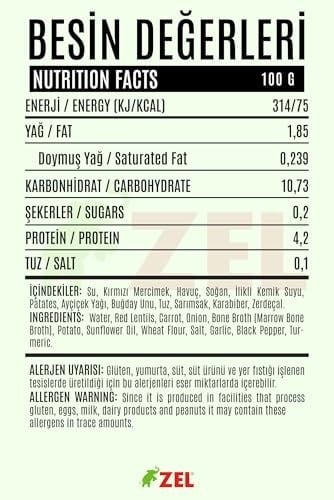 ZEL Zerdeçallı Mercimek Çorbası 480 ml – İlikli Kemik Suyundan, Hazır Geleneksel Çorba