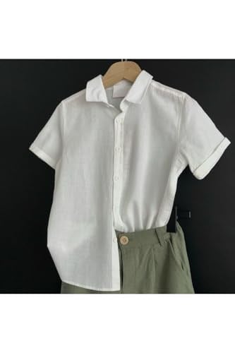 Zelhankids%100 ORGANİK KETEN GÖMLEK VE PANTOLON TAKIM BEYAZ 7-8 Yaş