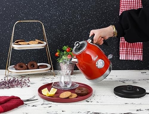 ZLN7033 60lı yılların retro su ısıtıcısı, 1,7 litre,%100 BPA içermez, 2000 Watt, paslanmaz çelik iç kısım, analog sıcaklık göstergeli, çay makinesi, otomatik kapanma, gösterge lambası