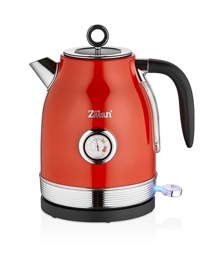 ZLN7033 60lı yılların retro su ısıtıcısı, 1,7 litre,%100 BPA içermez, 2000 Watt, paslanmaz çelik iç kısım, analog sıcaklık göstergeli, çay makinesi, otomatik kapanma, gösterge lambası