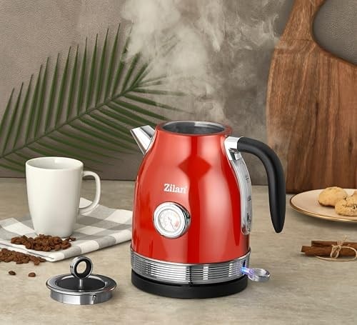 ZLN7033 60lı yılların retro su ısıtıcısı, 1,7 litre,%100 BPA içermez, 2000 Watt, paslanmaz çelik iç kısım, analog sıcaklık göstergeli, çay makinesi, otomatik kapanma, gösterge lambası