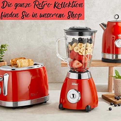 ZLN7057 60lı yıllar retro blender, 6 bölmeli metal bıçak, 1,5 litre ml, 500 Watt, cam, paslanmaz çelik, nabız fonksiyonu, evrensel güçlü mikser, Smoothie makinesi, buz kırıcı, yumurta akı çalkalayıcı
