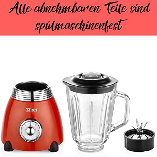 ZLN7057 60lı yıllar retro blender, 6 bölmeli metal bıçak, 1,5 litre ml, 500 Watt, cam, paslanmaz çelik, nabız fonksiyonu, evrensel güçlü mikser, Smoothie makinesi, buz kırıcı, yumurta akı çalkalayıcı
