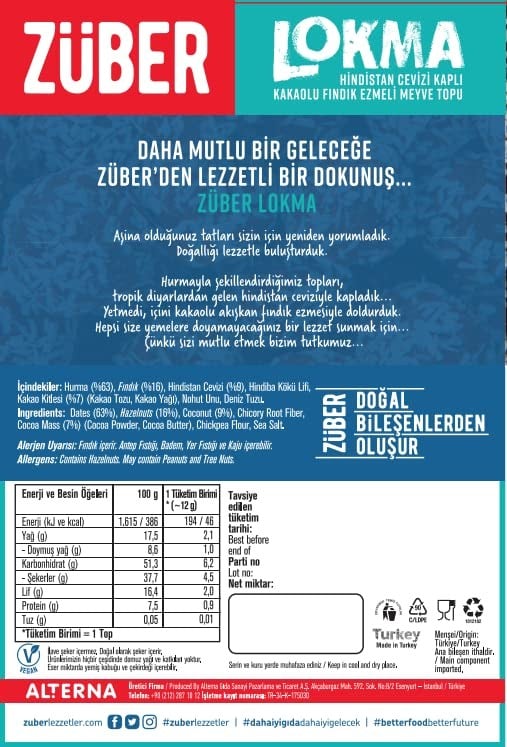 Züber Hindistan Cevizi Lokma, 96Gr, 12 Adet