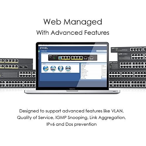Zyxel 24-Port 10/100/1000 Gigabit PoE Switch | Smartmanaged | Rack Mount | 24 PoE + Port | 170 Watt | 2 SFP Port | VLAN, IGMP, QoS [GS1900-24HP]