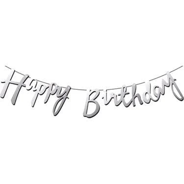 Gümüş İtalik Kaligrafi Happy Birthday Yazısı