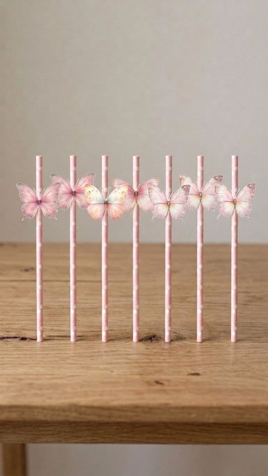Kelebek Temalı Pipet (8 Adet)