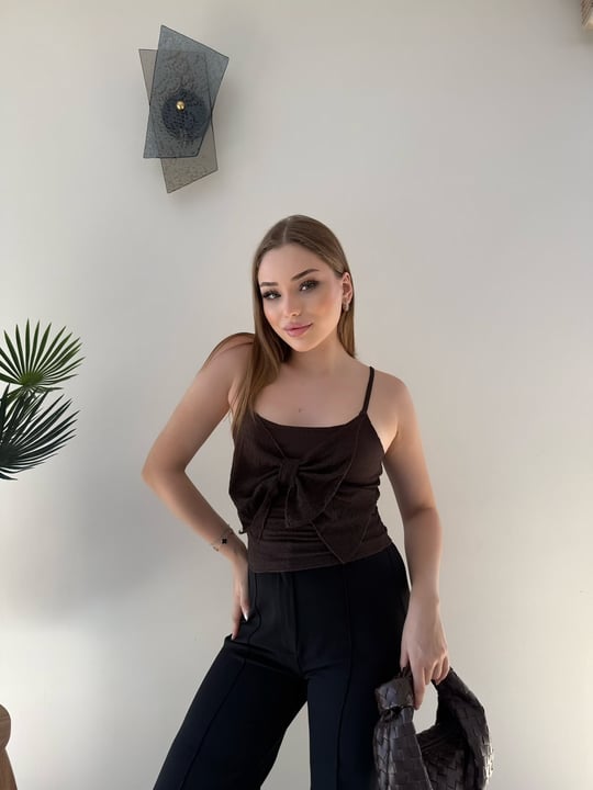 Askılı Fiyonk Detay Atlet Acı Kahve 2364