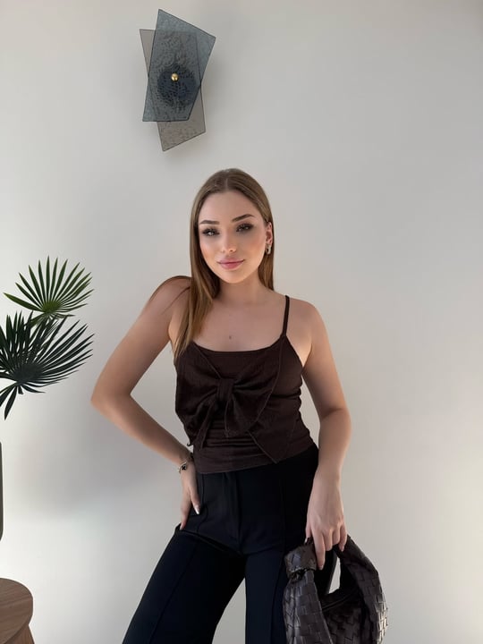 Askılı Fiyonk Detay Atlet Acı Kahve 2364