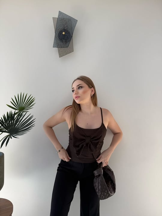 Askılı Fiyonk Detay Atlet Acı Kahve 2364