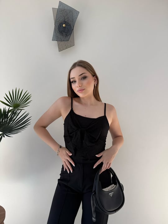 Askılı Fiyonk Detay Atlet Siyah 2364