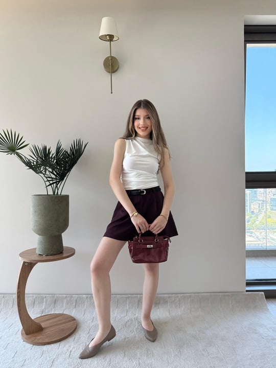 Bel Kemer Detay Double Kumaş Yüksek Bel Şort Mürdüm 2228