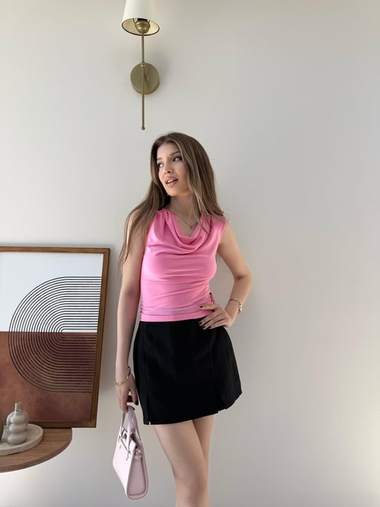 Degaje Yaka Omuz Aksesuar Detay Sandy Bluz Pembe 2311