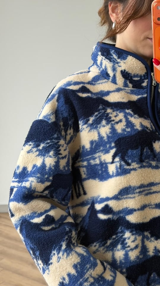 Dik Yaka Fermuar Detay Desenli Polar Sweat Mavi 2516