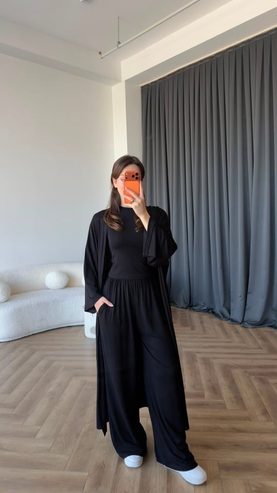 Hırka Crop ve Pantolonlu 3lü Takım Siyah 2397
