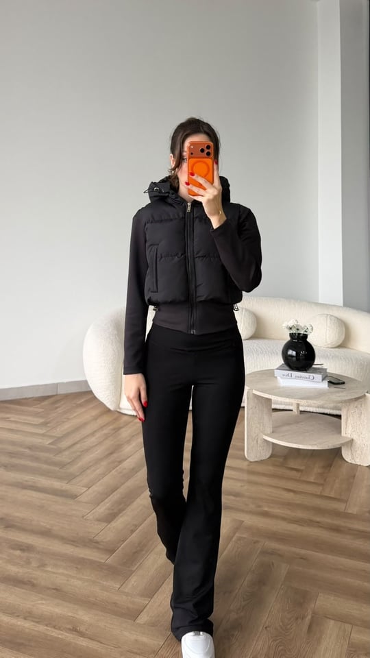 Kapişonlu Sişme Mont Siyah 2504