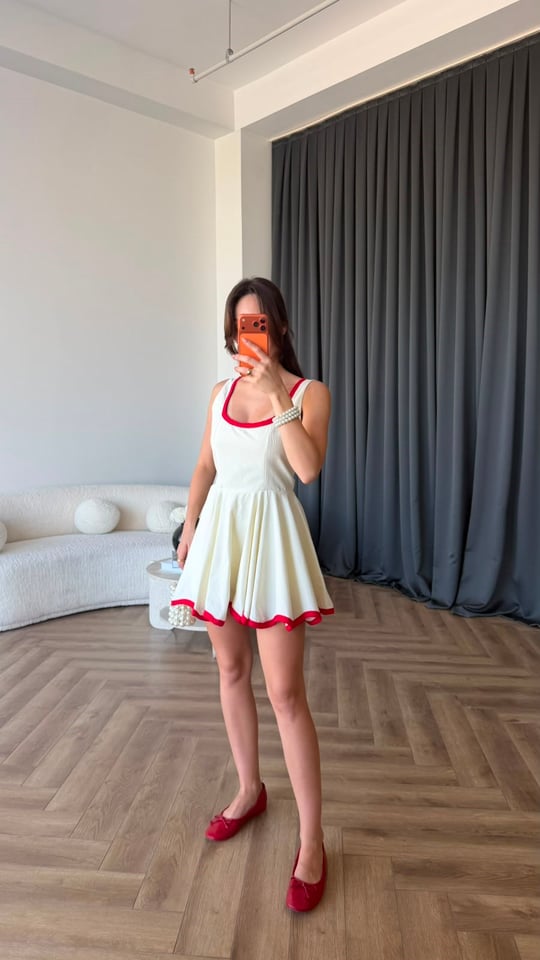 Kare Yaka Şortlu Biye Detay Elbise 2398