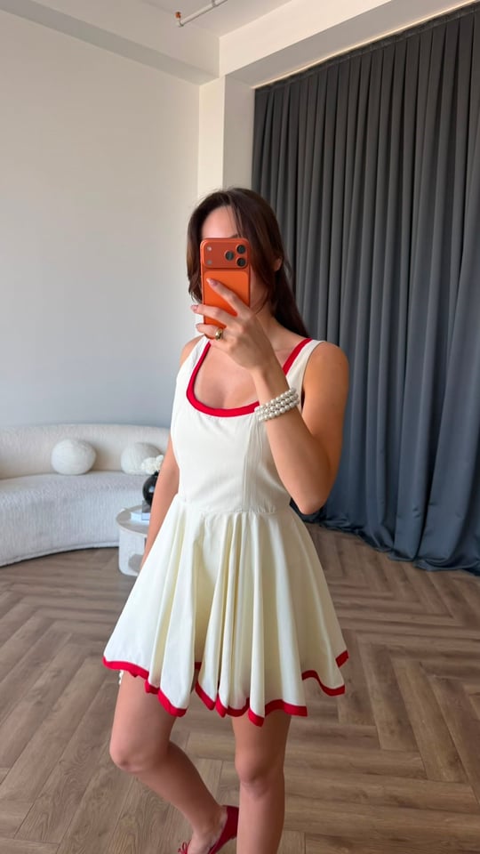 Kare Yaka Şortlu Biye Detay Elbise 2398