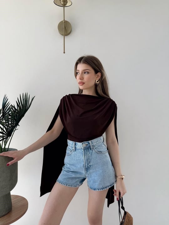 Omuz Saçaklı Sandy Bodysuit Acı Kahve 2269