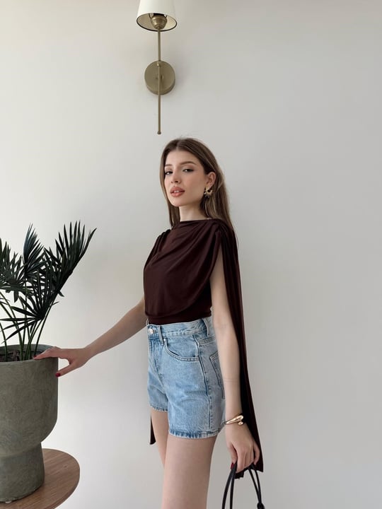 Omuz Saçaklı Sandy Bodysuit Acı Kahve 2269
