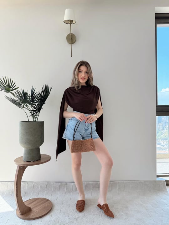 Omuz Saçaklı Sandy Bodysuit Acı Kahve 2269