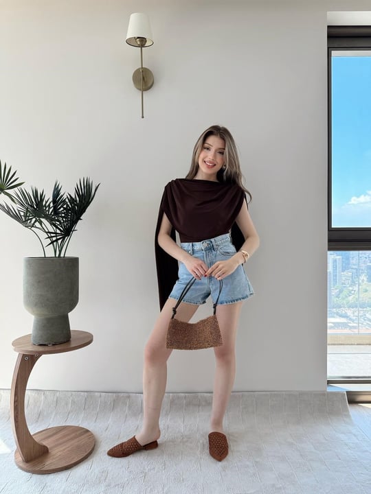 Omuz Saçaklı Sandy Bodysuit Acı Kahve 2269