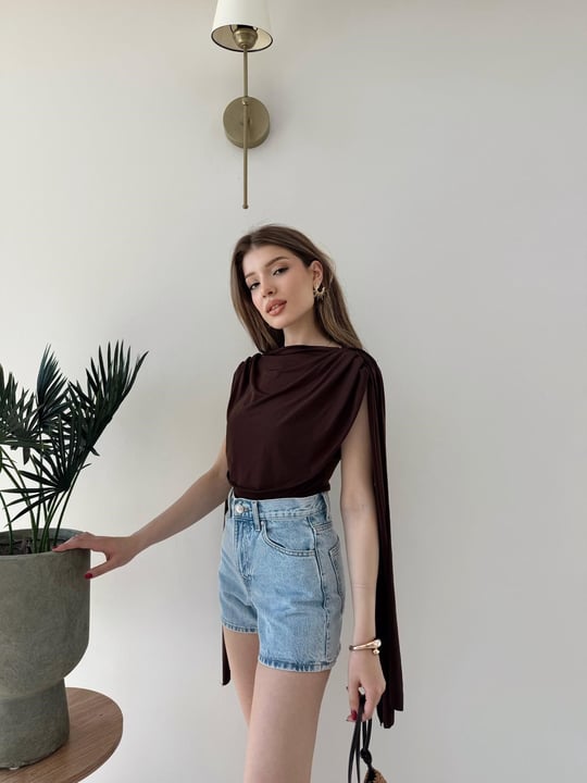 Omuz Saçaklı Sandy Bodysuit Acı Kahve 2269