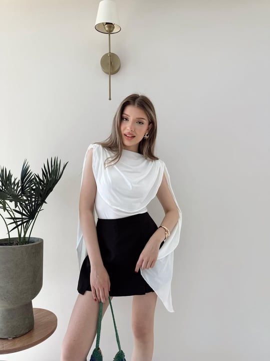 Omuz Saçaklı Sandy Bodysuit Beyaz 2269