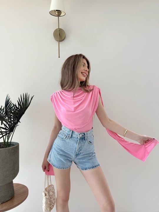 Omuz Saçaklı Sandy Bodysuit Pembe 2269